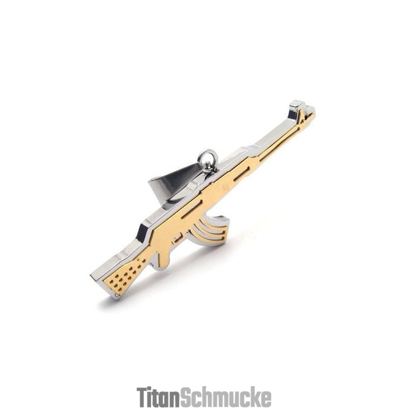 Herren-Halskette Mit Anhänger Aus Reinem Titan Mit Ak47-Gewehr Herren-Halskette Mit Anhänger Aus Reinem Titan Mit Ak47-Gewehr