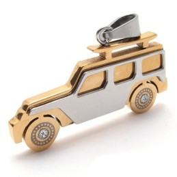 Herren-Halskette Mit Jeep-Anhänger Aus Reinem Titan, Golden