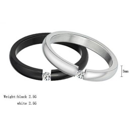 Hochwertiger Schwarz-Weißer Titanring Für Verliebte Mit Strass