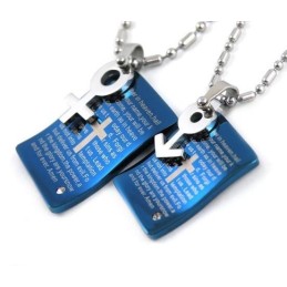 Mode Blau Bibel Schatz Paare Halskette Anhänger