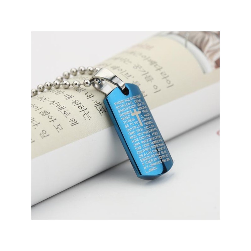 Mann Himmel Blau Kreuz Bibel Titan Stahl Anhänger Halskette Geschenk