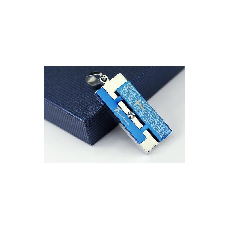 Mann Blaues Kreuz Bibel Rechteck Anhänger Und Halskette Mann Blaues Kreuz Bibel Rechteck Anhänger Und Halskette