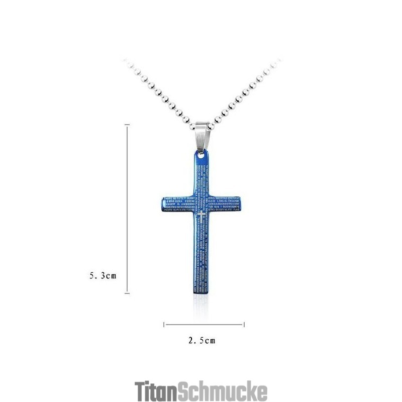 Exquisiter Mann Blauer Bibelkreuz Anhänger Und Halskette