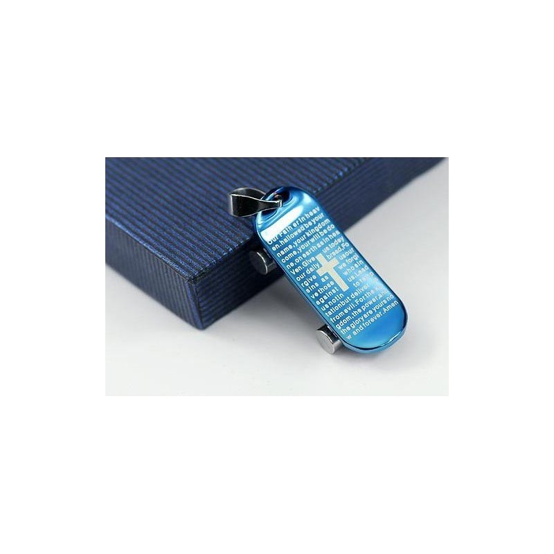 Mann Blaues Kreuz Bibel Skateboard Anhänger Und Halskette Mann Blaues Kreuz Bibel Skateboard Anhänger Und Halskette