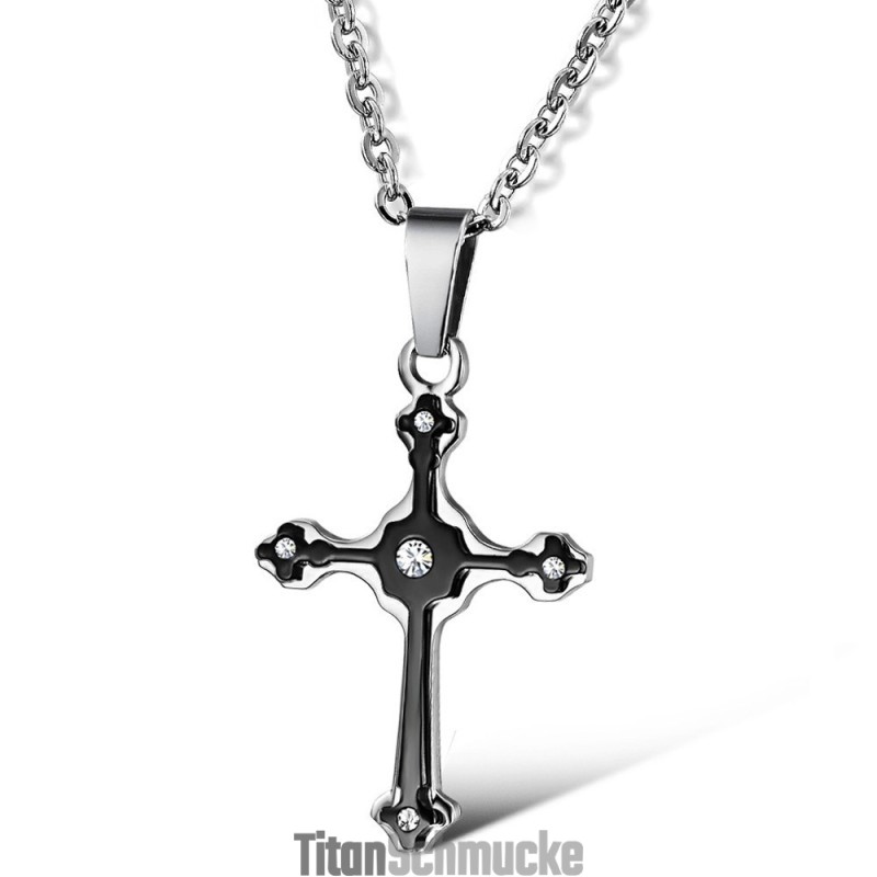Hochwertige Titan-Halskette Mit Weiblichem Kreuz Und Strass