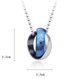 Blau Und metallisch grau Kreuz Bibel Ringe Titan Anhänger Und Halskette