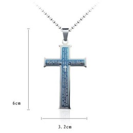Bibel Blau Und metallisch grau Kreuz Titan Anhänger Und Halskette