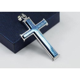 Bibel Blau Und metallisch grau Kreuz Titan Anhänger Und Halskette