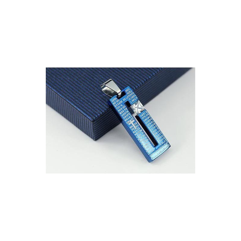 Mode Bibel Kreuz Blau Titan Halskette Und Diamant Anhänger