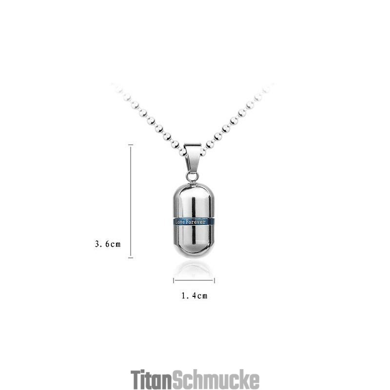 Halskette Mit Pillenanhänger „Love Forever“, metallisch grau, Reines Titan