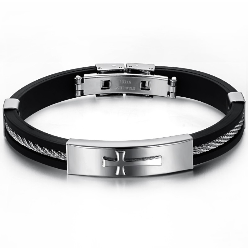 Hochwertiger Titan-Armreif Mit Kreuz Für Männer