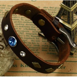 Langlebig Im Gebrauch Retro Titan Leder Armreif Mit Strass