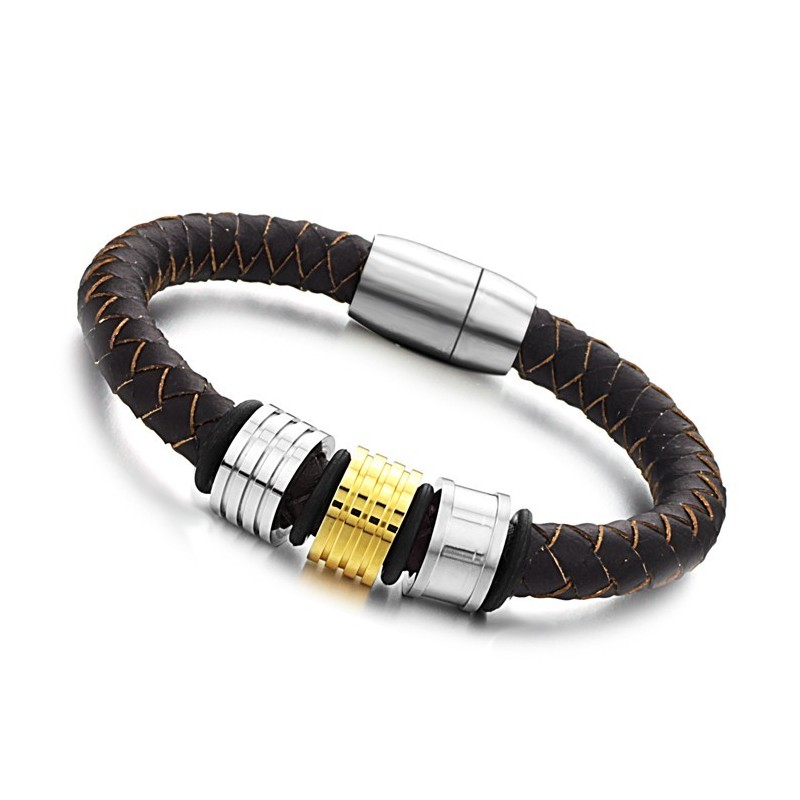 Qualität Und Quantität Gesichert Herren Braun Titan Leder Armreif
