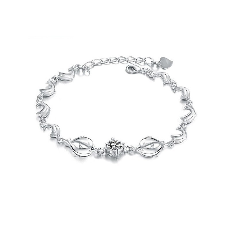 Langlebig Im Gebrauch Weibliches Delphin-Form-Platin-Titan-Armband Mit Diamant