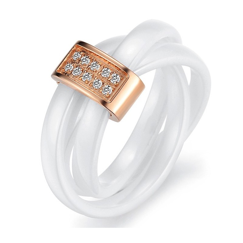 Stabiler Qualitäts-Trizyklischer Wolframkeramikring Mit Strass