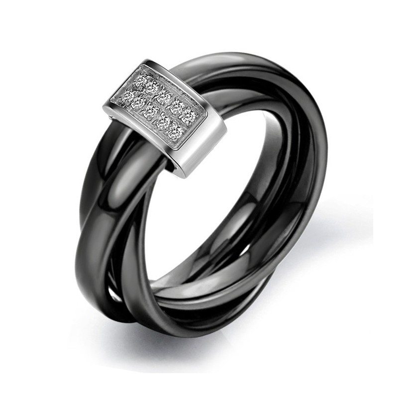 Weltweit Bekannter Schwarzer Wolfram-Keramikring Mit Strass