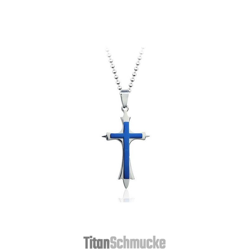 Stilvoller Blauer Titan-Kreuzanhänger Für Herren – Inklusive Kette