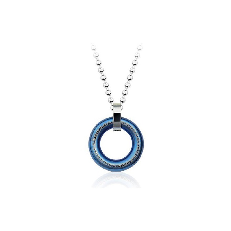 Retro Herren Ringförmiger Blauer Titan Anhänger - Kostenlose Kette