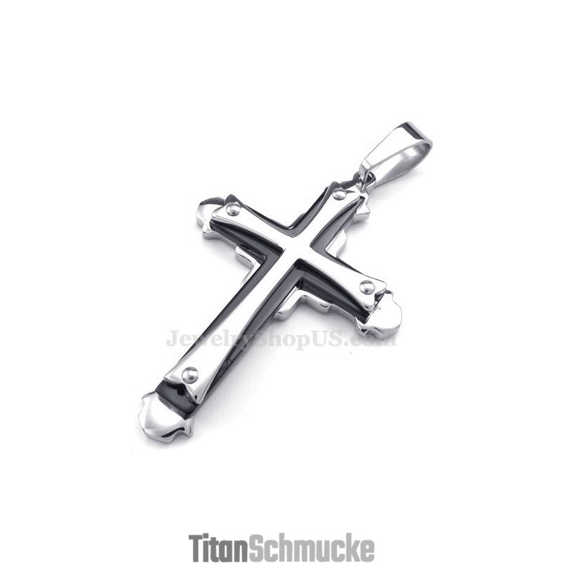 Dreistufige Halskette Mit Kreuzanhänger Aus Titan (Kostenlose Kette)