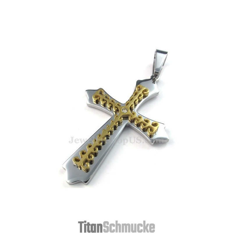Halskette Mit Kreuzanhänger Aus Goldenem Titan (Inkl. Kette) Halskette Mit Kreuzanhänger Aus Goldenem Titan (Inkl. Kette)
