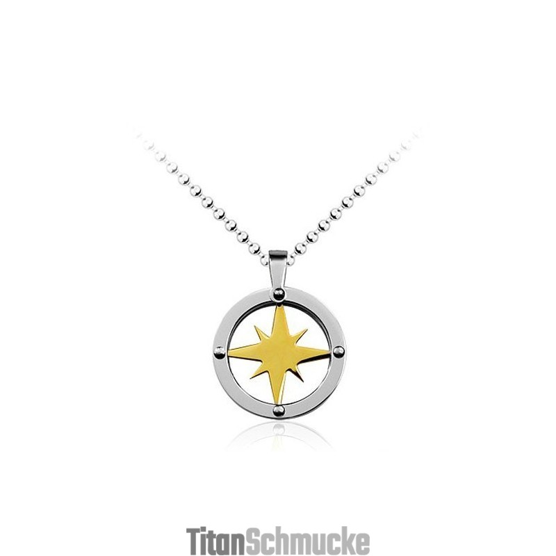 Golden Star Circle Herren-Anhänger Aus Titan – Kostenlose Kette Golden Star Circle Herren-Anhänger Aus Titan – Kostenlose Kette
