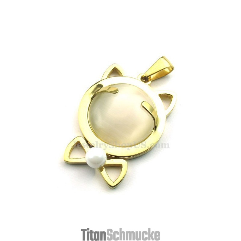 Halskette Mit Katzenaugen-Anhänger Aus Goldenem Titan (Inkl. Kette) Halskette Mit Katzenaugen-Anhänger Aus Goldenem Titan (Inkl. Kette)