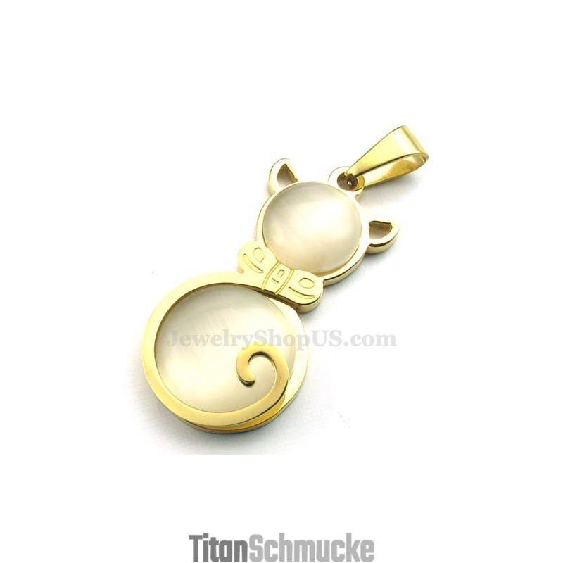 Halskette Mit Goldenem Katzenaugen-Anhänger Aus Titan (Kostenlose Kette) Halskette Mit Goldenem Katzenaugen-Anhänger Aus Titan (Kostenlose Kette)