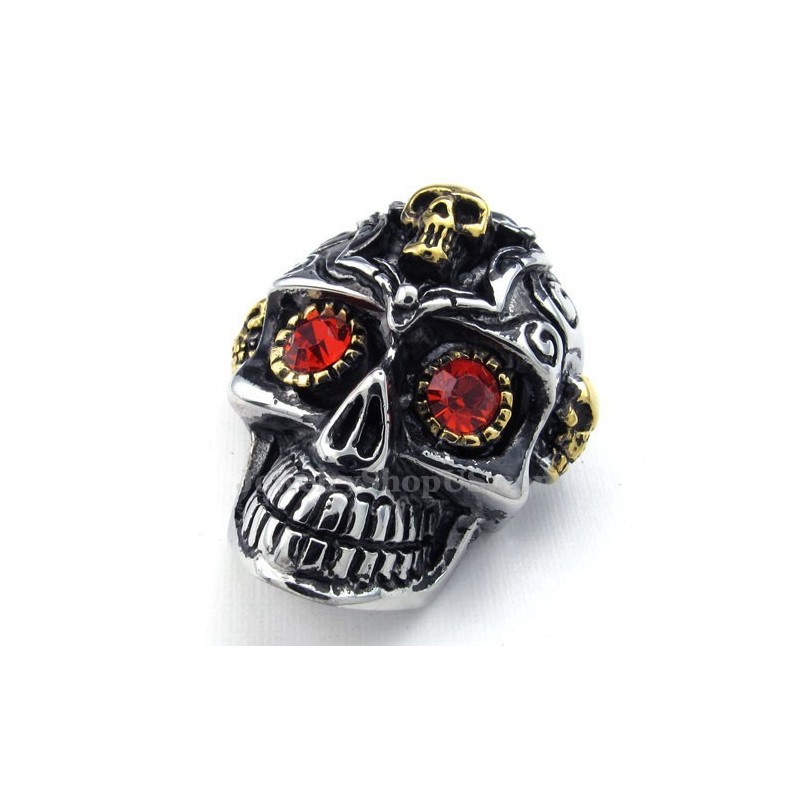 Halskette Mit Totenkopf-Anhänger Aus Titan Mit Roten Augen (Kostenlose Kette)