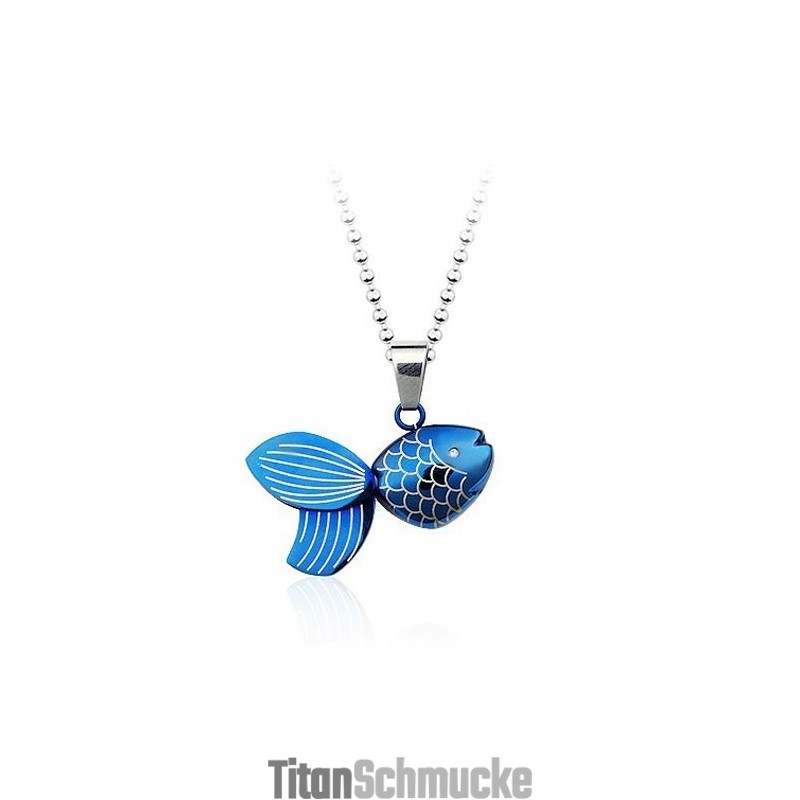 Blauer Goldfisch-Anhänger Aus Titan – Kostenlose Kette Blauer Goldfisch-Anhänger Aus Titan – Kostenlose Kette