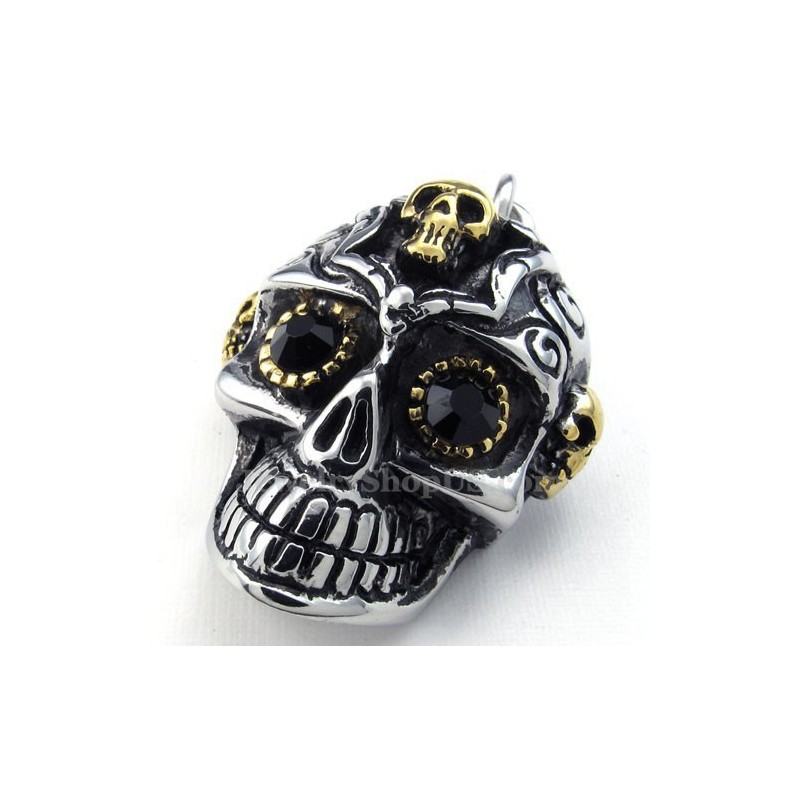 Halskette Mit Totenkopf-Anhänger Aus Titan Mit Schwarzen Augen (Kostenlose Kette)