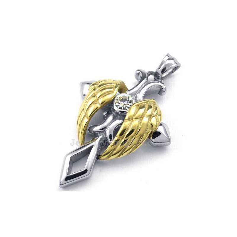 Halskette Mit Kreuzanhänger Aus Titan Mit Goldenen Engelsflügeln (Inklusive Kette) Halskette Mit Kreuzanhänger Aus Titan Mit Goldenen Engelsflügeln (Inklusive Kette)
