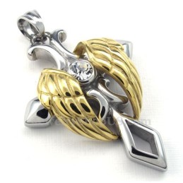 Halskette Mit Kreuzanhänger Aus Titan Mit Goldenen Engelsflügeln (Inklusive Kette)