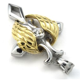 Halskette Mit Kreuzanhänger Aus Titan Mit Goldenen Engelsflügeln (Inklusive Kette)