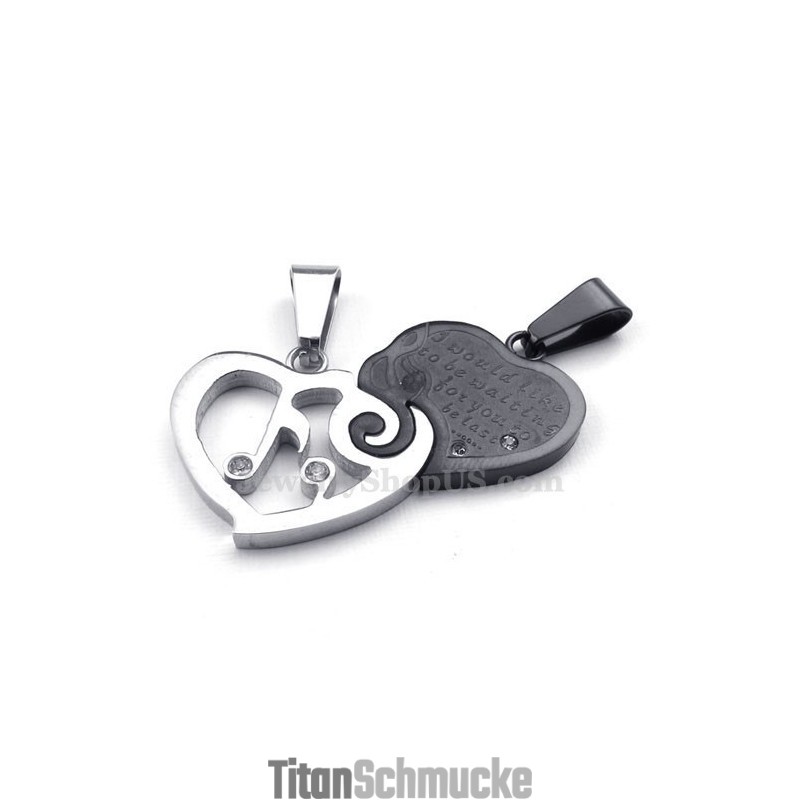 Silberne Und Schwarze Titan-Halskette Mit Herzanhänger Für Paare (Kostenlose Kette) (Ein Paar) Silberne Und Schwarze Titan-Halskette Mit Herzanhänger Für Paare (Kostenlose Kette) (Ein Paar)