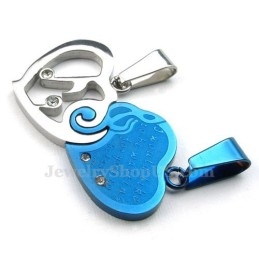 Blaue Und Silberne Halskette Mit Herzanhänger Aus Titan Für Paare (Kostenlose Kette) (Ein Paar)