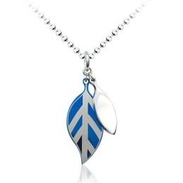 Modischer Anhänger Mit Blauem Blattmotiv Aus Titan – Inklusive Kette