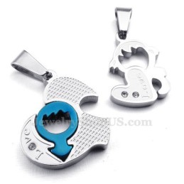 Titan-Halskette Mit Zwei Herzen Als Anhänger Für Paare (Kostenlose Kette) (Ein Paar)