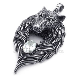 Halskette Mit Wolfsanhänger Aus Titan Mit Weißem Zirkonia (Inkl. Kette)
