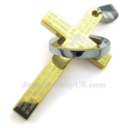 Halskette Mit Kreuzanhänger Aus Titan Und Gold Mit Schriftzug (Kostenlose Kette)