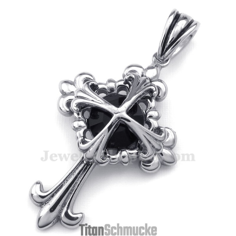 Halskette Mit Blumenkreuz-Anhänger Aus Titan Mit Schwarzem Zirkon (Inkl. Kette) Halskette Mit Blumenkreuz-Anhänger Aus Titan Mit Schwarzem Zirkon (Inkl. Kette)