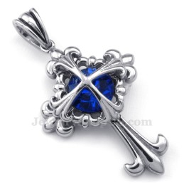 Halskette Mit Blumenkreuz-Anhänger Aus Titan Mit Blauem Zirkon (Inkl. Kette)