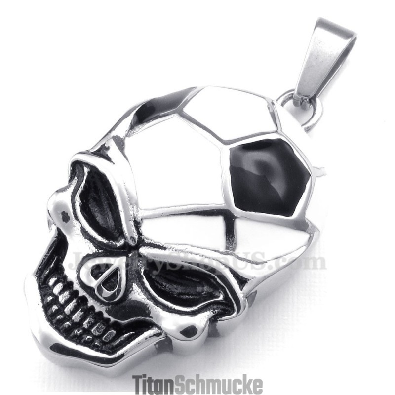 Halskette Mit Anhänger Aus Titan Mit Fußball- Und Fußball-Totenkopf (Inklusive Kette) Halskette Mit Anhänger Aus Titan Mit Fußball- Und Fußball-Totenkopf (Inklusive Kette)
