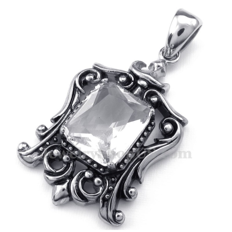 Halskette Mit Anhänger Aus Titan Mit Weißem Zirkonia (Kostenlose Kette) Halskette Mit Anhänger Aus Titan Mit Weißem Zirkonia (Kostenlose Kette)