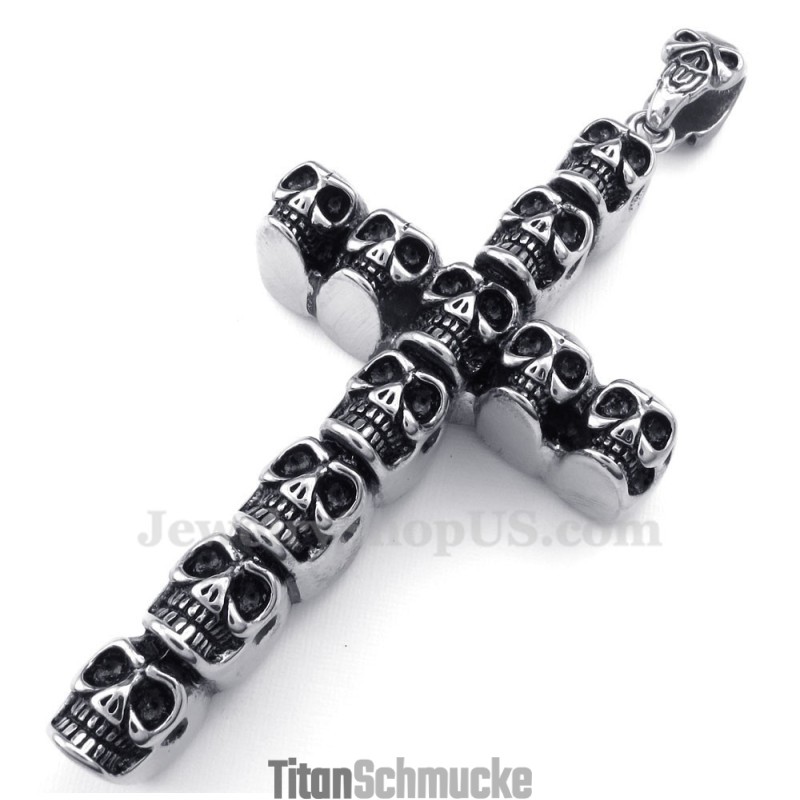 Halskette Mit Kreuzanhänger Aus Titan Mit Totenkopfmotiv (Inkl. Kette) Halskette Mit Kreuzanhänger Aus Titan Mit Totenkopfmotiv (Inkl. Kette)