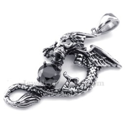 Halskette Mit Flugsaurier-Anhänger Aus Titan Mit Schwarzem Zirkon (Kostenlose Kette)