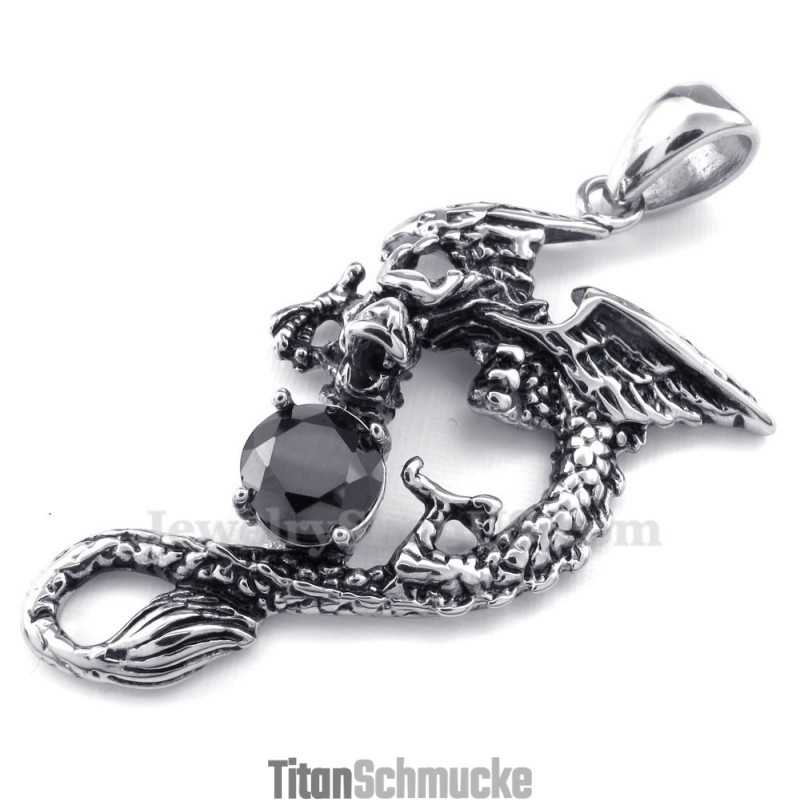 Halskette Mit Flugsaurier-Anhänger Aus Titan Mit Schwarzem Zirkon (Kostenlose Kette)
