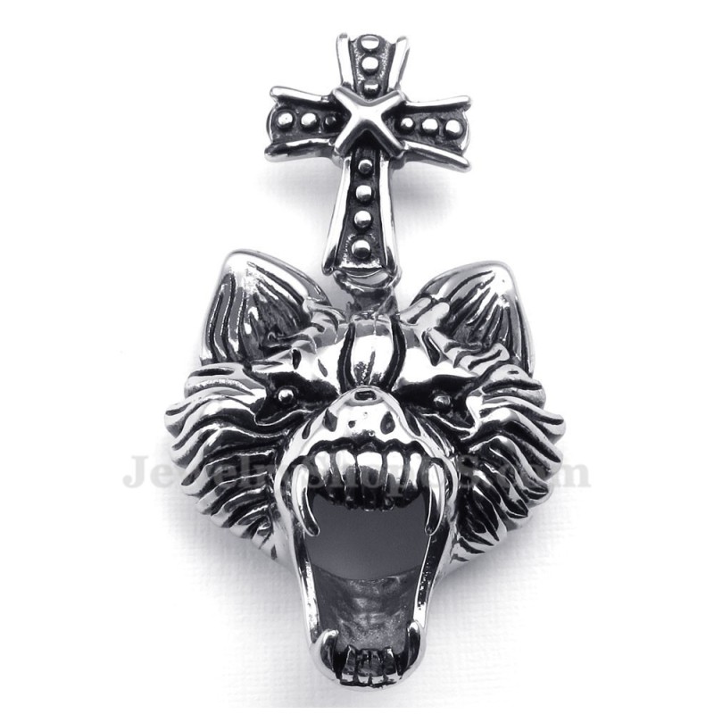 Halskette Mit Wolfskopf-Anhänger Aus Titan (Kostenlose Kette)