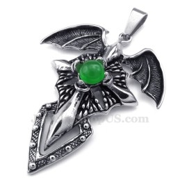 Halskette Mit Flugsaurier-Anhänger Aus Titan Mit Grünen (Kostenlose Kette)