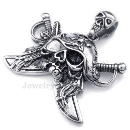 Halskette Mit Totenkopf-Korsaren-Anhänger Aus Titan (Kostenlose Kette)