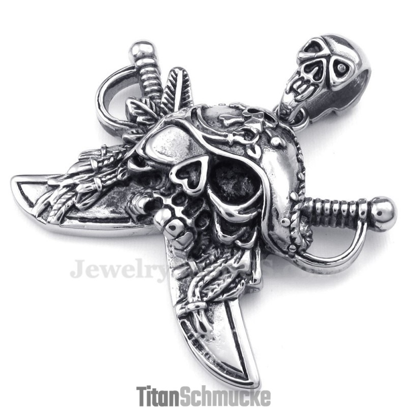 Halskette Mit Totenkopf-Korsaren-Anhänger Aus Titan (Kostenlose Kette)